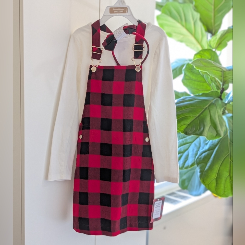 Tommy Bahama red and black plaid overall jumper dress size 6